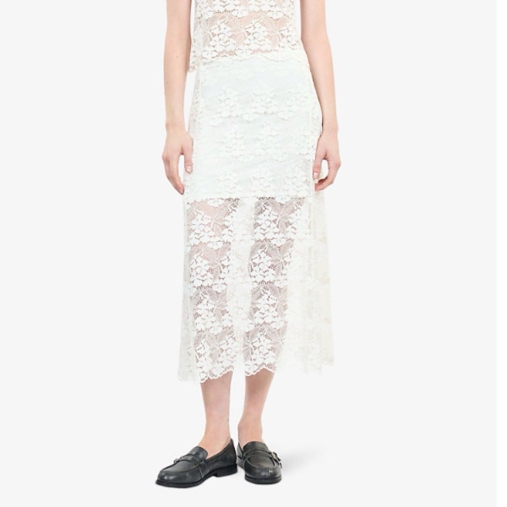 The Kooples Floral Lace Scalloped Edge Midi Skirt